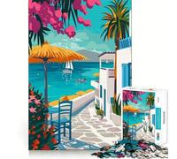 for Adults 1000 Piece Puzzle Greece Mykonos Summer Art Sharp Cut Art Smart Challenge Fun Idle Time Game Christmas Wall Decor (38x52cm)