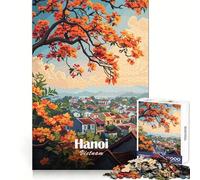 for Adults 1000 Piece Puzzle Hanoi, Vietnam Cityscape with Orange Flowers Precise Joint Play Smart Brain Toy Free Time Game Birthday Mind Gift (50x75cm)