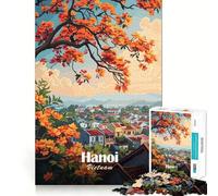 for Adults 1000 Piece Puzzle Hanoi, Vietnam Cityscape with Orange Flowers Sharp Cut Art Smart Challenge Fun Idle Time Game Christmas Wall Decor (38x52cm)