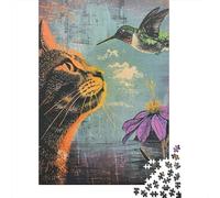 for Adults 1000 Piece Puzzle Hummingbird Cat Flower Art Print-1 Puzzles for Adults Hands-on Game Staycation Kill Time Unique Gifts for Birthday And Christmas 70x50cm/1000pcs