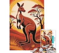 for Adults 1000 Piece Puzzle Kangaroo in Australian Outback Illustration Jigsaw Puzzle 1000 Educational Toy Tough Challenge Brainteaser Family Games (50x75cm)