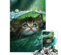 for Adults 1000 Piece Puzzle Kitten Sheltering Under Leaf Help The Brain Exercise Staycation Kill Time Family Games for And 14 Years And over (50x75cm)