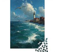 for Adults 1000 Piece Puzzle Lighthouse Coastal Scene Painting Puzzles for Adults Hands-on Game Staycation Kill Time Unique Gifts for Birthday And Christmas 38x26cm/1000pcs