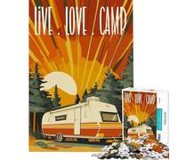 for Adults 1000 Piece Puzzle Live Love Camp Retro RV Fun at Home Activities, Precision Cutting Practical Game Suitable for Ages 14 And Up (50X75cm)