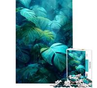 for Adults 1000 Piece Puzzle Lush Tropical Foliage in Teal And Green Help The Brain Exercise Staycation Kill Time Family Games for And 14 Years And over (38x26cm)