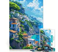 for Adults 1000 Piece Puzzle Mediterranean Pixel Art Sharp Cut Art Smart Challenge Fun Idle Time Game Christmas Wall Decor (50x75cm)