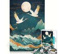 for Adults 1000 Piece Puzzle Midnight Cranes And Moon over Waves Educational Games Difficult And Challenge for Is Ideal As A Gift 38x52cm