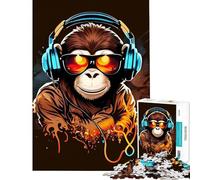 for Adults 1000 Piece Puzzle Monkey Headphone Dj Music Difficult And Challenge Learning Educational Hands-on Game for 14+ Puzzle Game Offered (38x52cm)