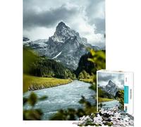 for Adults 1000 Piece Puzzle Mountain behind A River Fun at Home Activities, Precision Cutting Practical Game Suitable for Ages 14 And Up (50X75cm)