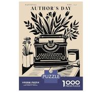 for Adults 1000 Piece Puzzle National Authors Day Typewriter And Flowers Puzzles for Adults Brain Teaser Game Perfect Decoration Difficult And Challenge 70x50cm/1000pcs