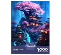 for Adults 1000 Piece Puzzle Neon Waterfall Temple Jigsaws for Adults Toy Wall Decor Enhance Memory Unique Gifts for Birthday And Christmas 38x26cm/1000pcs