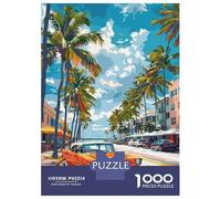 for Adults 1000 Piece Puzzle Orange Classic Car on Tropical Street Jigsaws for Adults Toy Wall Decor Enhance Memory Unique Gifts for Birthday And Christmas 70x50cm/1000pcs