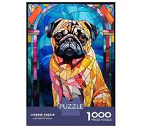 for Adults 1000 Piece Puzzle Pug Stained Glass Puzzles for Adults Hands-on Game Staycation Kill Time Unique Gifts for Birthday And Christmas 38x26cm/1000pcs