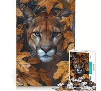 for Adults 1000 Piece Puzzle Puma Behind Fallen Leaves Educational Games Difficult And Challenge for Is Ideal As A Gift 38x26cm