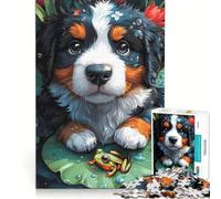 for Adults 1000 Piece Puzzle Puppy And Frog on Lily Pad Educational Games Difficult And Challenge for Is Ideal As A Gift 50x75cm