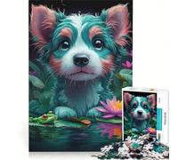 for Adults 1000 Piece Puzzle Puppy in A Pond Australian Shepherd Animal Educational Games Difficult And Challenge for Is Ideal As A Gift 50x75cm