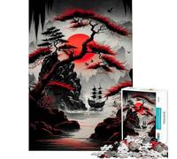for Adults 1000 Piece Puzzle Red Black Japanese Fun at Home Activities, Precision Cutting Practical Game Suitable for Ages 14 And Up (38X52cm)