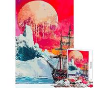 for Adults 1000 Piece Puzzle Sailing Under A Crimson Moon Jigsaw Puzzle 1000 Home Decoration Toys Gifts for Women Men Home Decoration (50x75cm)