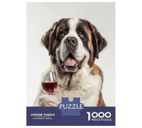 for Adults 1000 Piece Puzzle Saint Bernard Dog with Wine Glass Jigsaws for Adults Toy Wall Decor Enhance Memory Unique Gifts for Birthday And Christmas 38x26cm/1000pcs