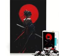 for Adults 1000 Piece Puzzle Samurai Woman with Red Moon Educational Games Difficult And Challenge for Is Ideal As A Gift 38x26cm