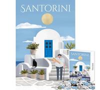 for Adults 1000 Piece Puzzle Santorini Greece Illustration Jigsaw Puzzles for Teenagers Precision Cutting Train Your Brain And Hands Great Gifts for Gaming (38x26cm)
