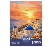 for Adults 1000 Piece Puzzle Santorini Sunset Village Painting Puzzles for Adults Hands-on Game Staycation Kill Time Unique Gifts for Birthday And Christmas 38x26cm/1000pcs