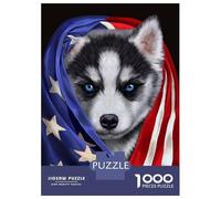 for Adults 1000 Piece Puzzle Siberian Husky USA Patriot Puzzles for Adults Hands-on Game Staycation Kill Time Unique Gifts for Birthday And Christmas 70x50cm/1000pcs