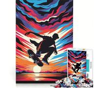 for Adults 1000 Piece Puzzle Skateboarding Wpap Sunset Educational Games Difficult And Challenge for Is Ideal As A Gift 38x26cm