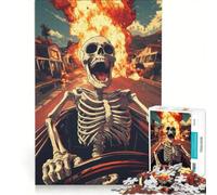for Adults 1000 Piece Puzzle Skeleton Driving through Fire Educational Games Difficult And Challenge for Is Ideal As A Gift 50x75cm