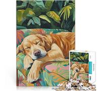 for Adults 1000 Piece Puzzle Sleeping Golden Retriever Made of cardboard Suitable for ages 14 and up Practical game Christmas game Presents for Women。size:38x52cm/14.96x20.47inch