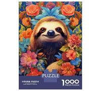 for Adults 1000 Piece Puzzle Sloth Flower Portrait Puzzles for Adults Hands-on Game Staycation Kill Time Unique Gifts for Birthday And Christmas 38x26cm/1000pcs