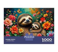 for Adults 1000 Piece Puzzle Sloth with Baby in Flowers Jigsaw Puzzle Toy Wall Decor A Work of Art Unique Gifts for Birthday And Christmas 52x38cm/1000pcs