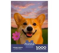 for Adults 1000 Piece Puzzle Smiling Corgi with Flower Jigsaws for Adults Toy Wall Decor Enhance Memory Unique Gifts for Birthday And Christmas 52x38cm/1000pcs