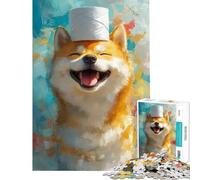 for Adults 1000 Piece Puzzle Smiling Shiba Inu with Toilet Paper Hat Difficult And Challenge Learning Educational Hands-on Game for 14+ Puzzle Game Offered (38x52cm)