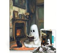 for Adults 1000 Piece Puzzle Spooky Ghost Reading by Fireplace, Educational Toy, Parent-child Interaction, Deal As Gifts for The Whole Family 38x26cm