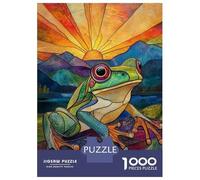 for Adults 1000 Piece Puzzle Stained Glass Frog Sunset Puzzles for Adults Hands-on Game Staycation Kill Time Unique Gifts for Birthday And Christmas 52x38cm/1000pcs