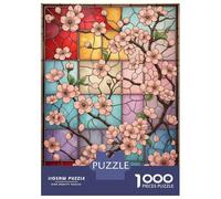 for Adults 1000 Piece Puzzle Stained Glass Light Cherry Blossom Jigsaws for Adults Toy Wall Decor Enhance Memory Unique Gifts for Birthday And Christmas 70x50cm/1000pcs
