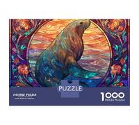 for Adults 1000 Piece Puzzle Stained Glass Seal Artwork Puzzles for Adults Hands-on Game Staycation Kill Time Unique Gifts for Birthday And Christmas 52x38cm/1000pcs