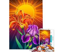 for Adults 1000 Piece Puzzle Sunlit Flowers︰ Splendor Iris And Tiger Lily Challenging To Complete Family Activities Educational Games for Age 14+ Game (38x52cm)