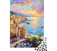 for Adults 1000 Piece Puzzle Sunset Over Coastal Village Puzzles for Adults Hands-on Game Staycation Kill Time Unique Gifts for Birthday And Christmas 70x50cm/1000pcs