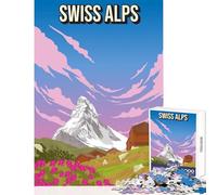for Adults 1000 Piece Puzzle Swiss Alps Pixel Art Landscape Poster Jigsaw Puzzles for Teenagers Precision Cutting Train Your Brain And Hands Great Gifts for Gaming (38x26cm)