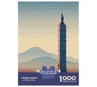 for Adults 1000 Piece Puzzle Taipei 101, Taiwan Skyline Illustration Puzzles for Adults Brain Teaser Game Perfect Decoration Difficult And Challenge 38x26cm/1000pcs