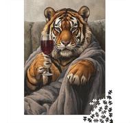 for Adults 1000 Piece Puzzle Tiger Relaxing with Wine-1 Jigsaws for Adults Toy Wall Decor Enhance Memory Unique Gifts for Birthday And Christmas 70x50cm/1000pcs