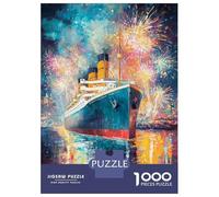 for Adults 1000 Piece Puzzle Titanic Cruise Ship Fireworks Jigsaw Puzzle Toy Wall Decor A Work of Art Unique Gifts for Birthday And Christmas 70x50cm/1000pcs