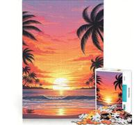 for Adults 1000 Piece Puzzle Tropical Beach Sunset with Palm Trees, Educational Toy, Parent-child Interaction, Deal As Gifts for The Whole Family 50x75cm