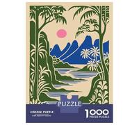 for Adults 1000 Piece Puzzle Tropical Landscape with Pink Sun Puzzles for Adults Brain Teaser Game Perfect Decoration Difficult And Challenge 70x50cm/1000pcs