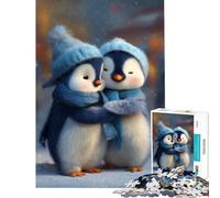 for Adults 1000 Piece Puzzle Two Cute Penguins Hugging in Winter Help The Brain Exercise Staycation Kill Time Family Games for And 14 Years And over (50x75cm)