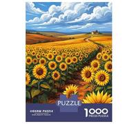 for Adults 1000 Piece Puzzle Vast Sunflower Field Under A Cloudy Sky Puzzles for Adults Brain Teaser Game Perfect Decoration Difficult And Challenge 52x38cm/1000pcs