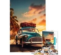 for Adults 1000 Piece Puzzle Vintage Car on Beach Help The Brain Exercise Staycation Kill Time Family Games for And 14 Years And over (38x26cm)