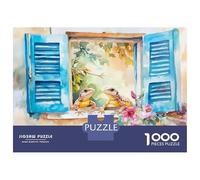 for Adults 1000 Piece Puzzle Watercolor Frogs on Window Sill Jigsaw Puzzle Anti-Stress Toys Difficult Hard Unique Gifts for Birthday And Christmas 38x26cm/1000pcs